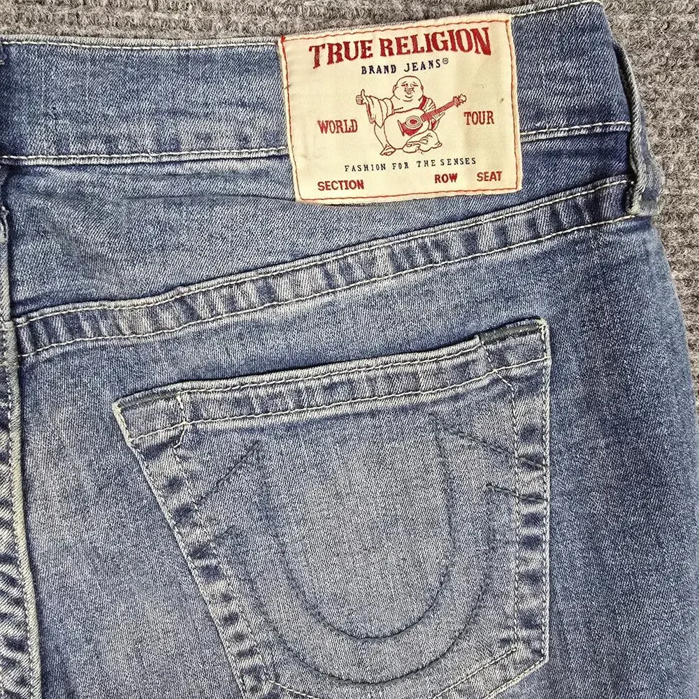 True Religion Rocco Relaxed Skinny Jeans Mens 36x33 Light Wash Stretch Denim